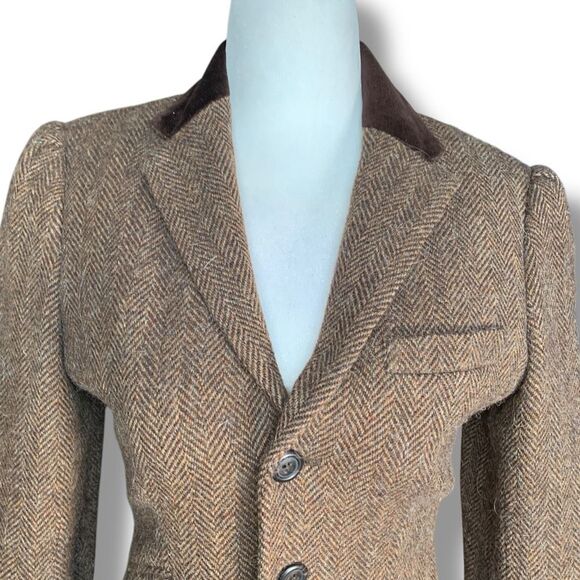 Vintage Ralph Lauren Rugby Blazer Structured Hourglass Herringbone Tweed Brown - Picture 2 of 13